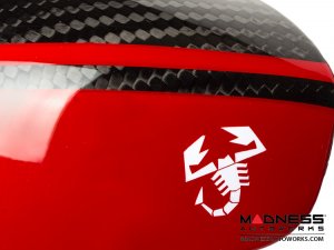 FIAT 500 Mirror Covers - Carbon Fiber - Red Racing Stripe w/ White Scorpion V3